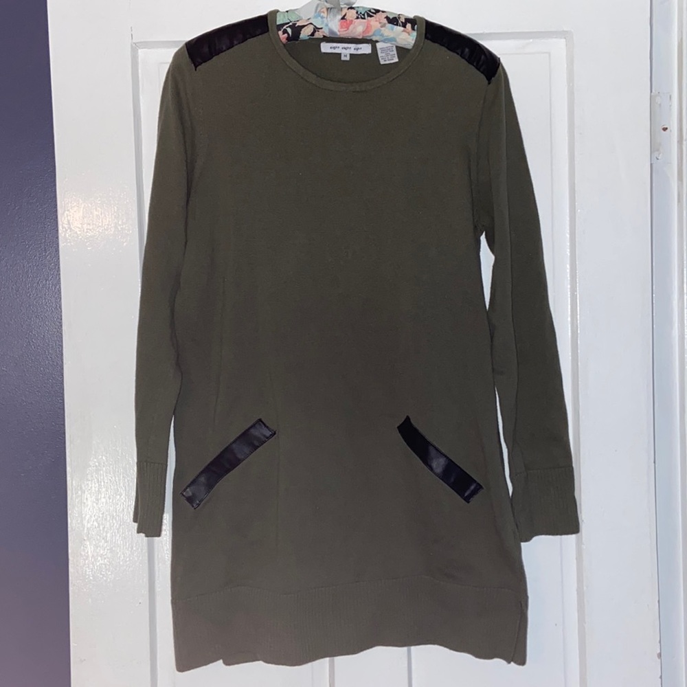 Size Medium eight eight eight Olive green long sleeve dress with leather detail